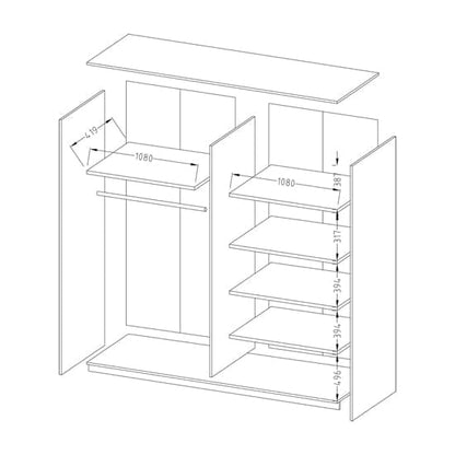 Biella Wooden Wardrobe Sliding 2 Doors 221cm In Matt Black