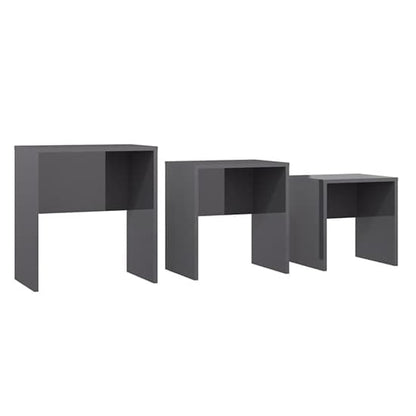 FURCO Bienne Grey High Gloss Nesting Coffee Tables – Set of 3 for Living Room and Office