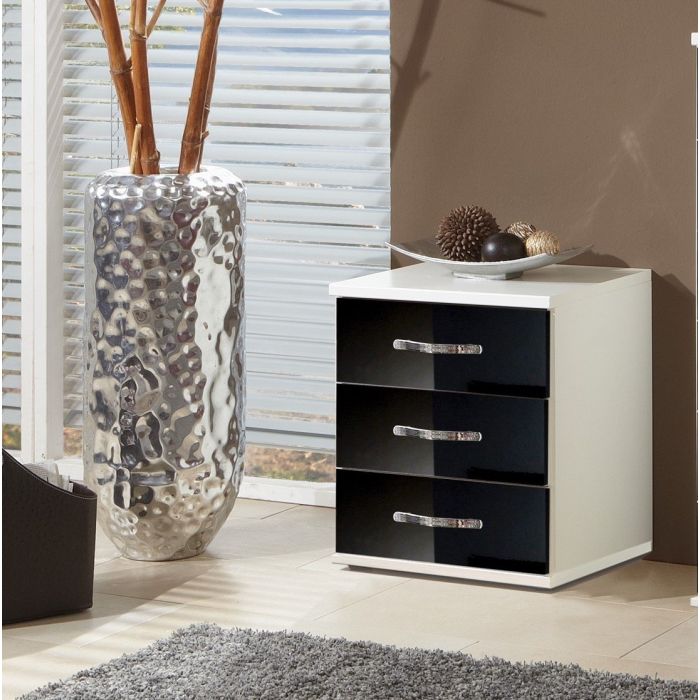 Tiya 3 Drawer Gloss Storage Chest - White & Black