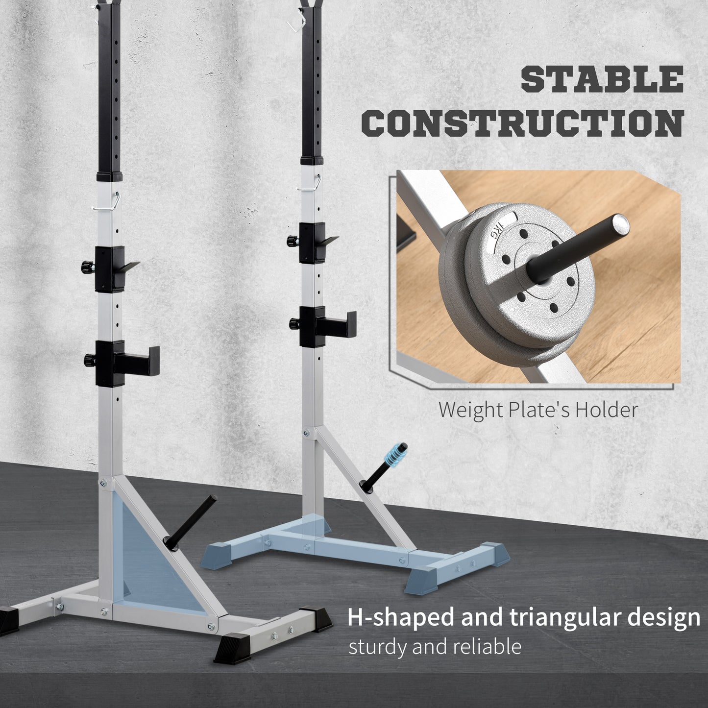 HOMCOM eights Bar Barbell Rack Squat Stand Adjustable Portable Weight Lifting Max Load 200kg, Suitable For Home Gym Training Work Out