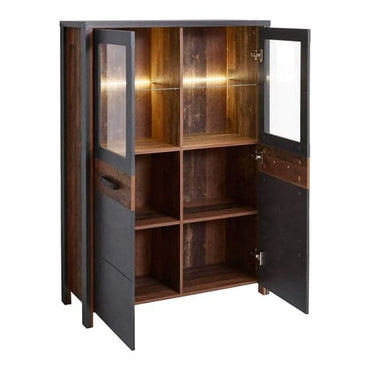 Blois Wooden Display Cabinet 2 Doors In Matera Oak With LED