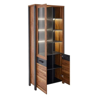 Blois Wooden Display Cabinet Tall 2 Doors In Royal Oak And LED