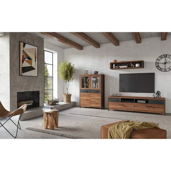 Blois Wooden Sideboard 3 Doors 3 Shelves In Royal Oak With LED