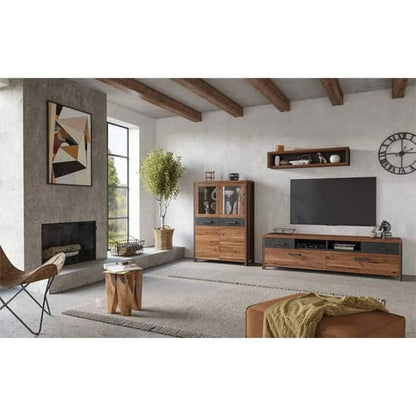 Blois Wooden Sideboard 3 Doors 3 Shelves In Royal Oak With LED