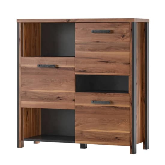 Blois Wooden Sideboard 3 Doors 3 Shelves In Royal Oak With LED