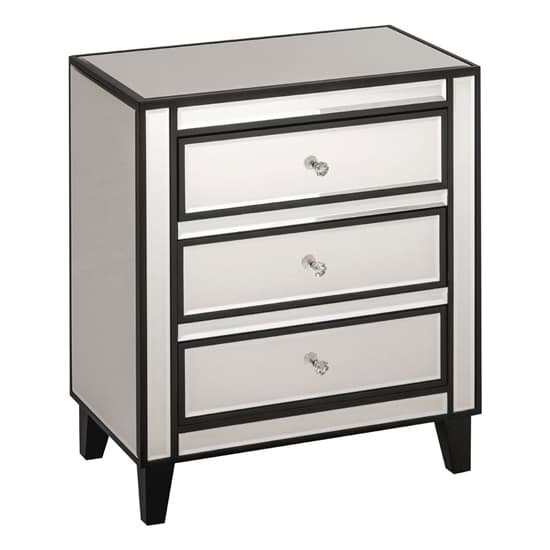 Boulejo Mirrored Chest Of 3 Drawers In Silver And Black