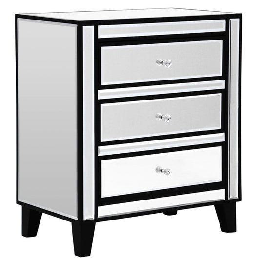 Boulejo Mirrored Chest Of 3 Drawers In Silver And Black