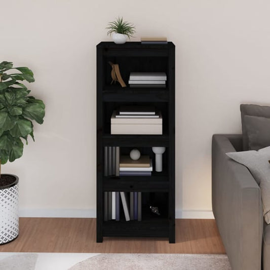 Black Pinewood Bookcase with 3 Shelves for Modern Home Decor