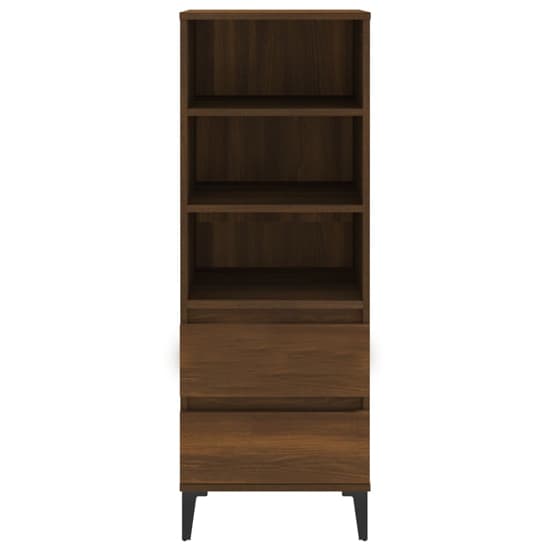 Brown Oak Wooden Bookcase with 2 Drawers and Open Shelving for Home and Office