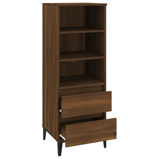 Brown Oak Wooden Bookcase with 2 Drawers and Open Shelving for Home and Office