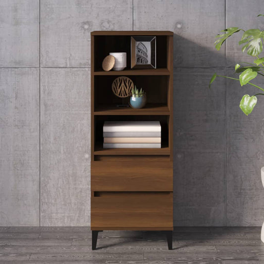 Brown Oak Wooden Bookcase with 2 Drawers and Open Shelving for Home and Office