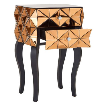 Brice Mirrored Glass Bedside Cabinet With 2 Drawers In Copper