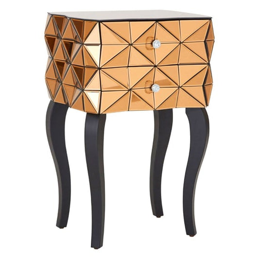 Brice Mirrored Glass Bedside Cabinet With 2 Drawers In Copper