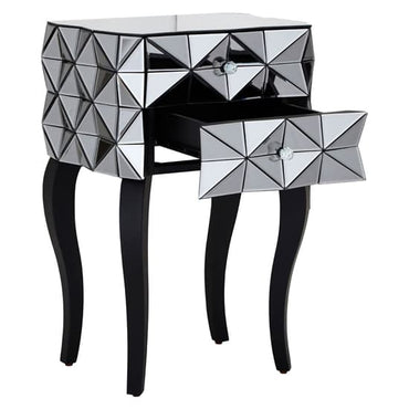 Brice Mirrored Glass Bedside Cabinet With 2 Drawers In Silver