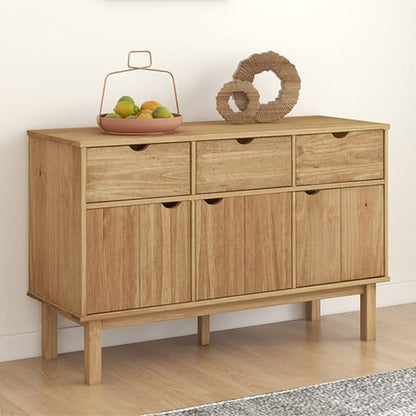 Bridie Pinewood Sideboard With 3 Doors 3 Drawers In Brown