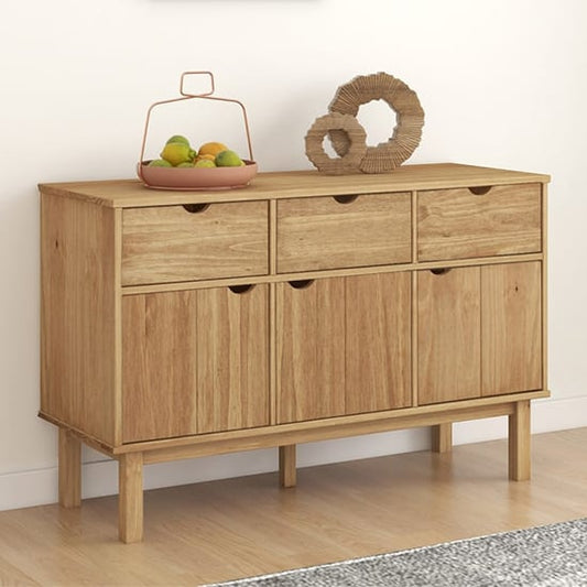 Bridie Pinewood Sideboard With 3 Doors 3 Drawers In Brown