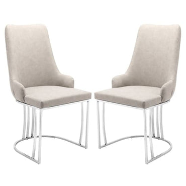 Beige Faux Leather Dining Chairs with Silver Frame - Set of 2