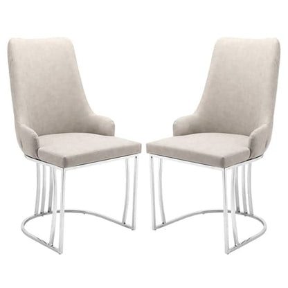 Beige Faux Leather Dining Chairs with Silver Frame - Set of 2