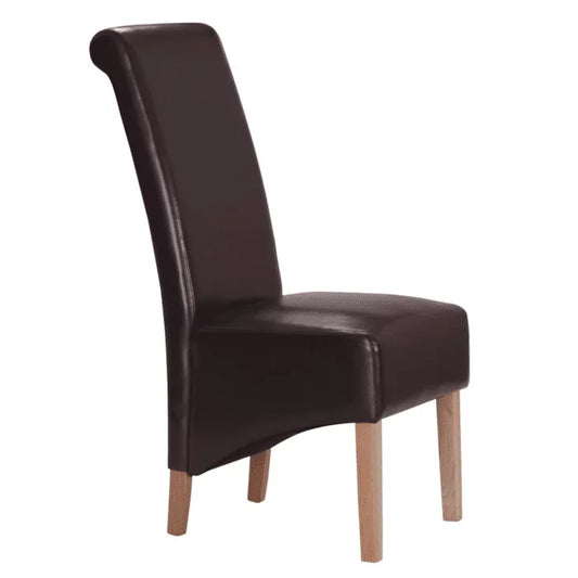 Kolachi Brown Bonded Leather Dining Chairs with Solid Oak Legs - Set of 2 for Stylish Dining