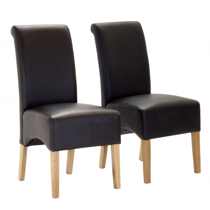 Margam Leather Effect Set of 2 Dining Chairs Stylish Seating with Solid Oak Legs - Brown