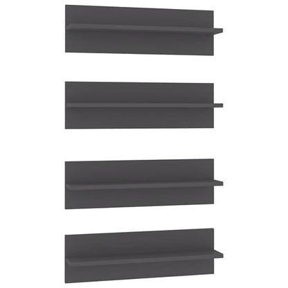 FURCO Bryce Set of 4 Grey High Gloss Wall Shelves for Home Decor