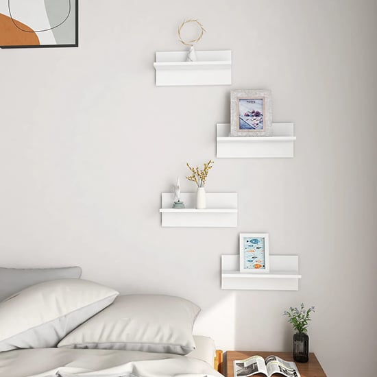 Set of 4 White Wooden Wall Shelves by FURCO - Modern Storage Solution for Home Decor