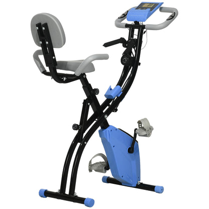 HOMCOM -in-1 Folding Exercise Bike with 8-Level Magnetic Resistance, Arm Resistance Band, Pulse Sensor, Blue