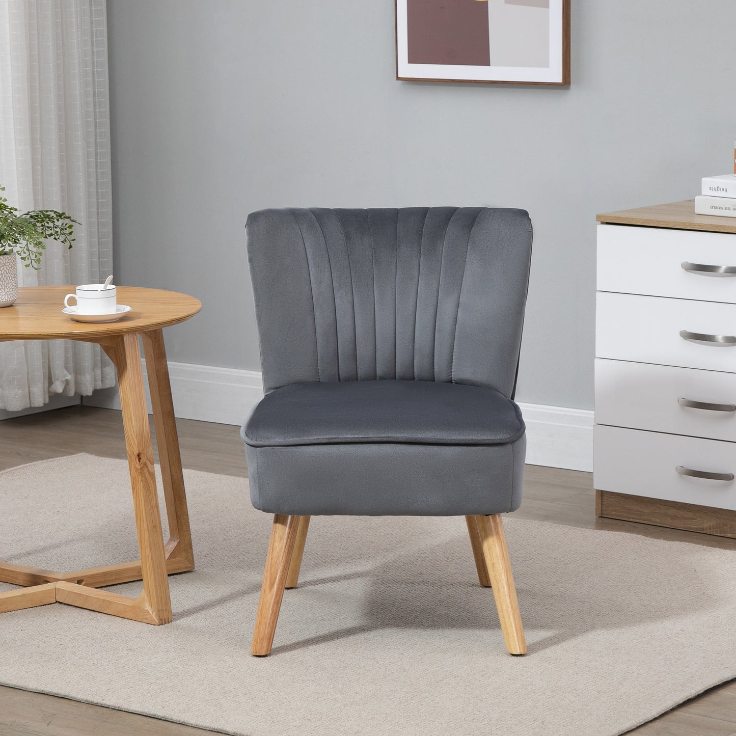 HOMCOM elvet Accent Chair Occasional Tub Seat Padding Curved Back with Wood Frame Legs Home Furniture Set of 2 Grey