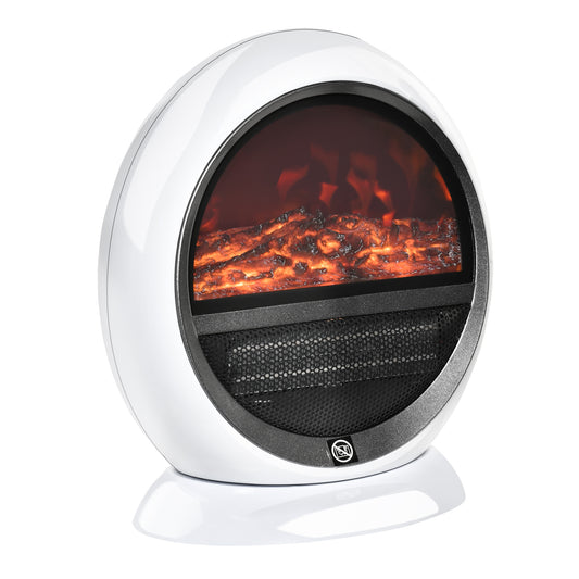 HOMCOM reestanding Electric Fireplace Indoor Space Table Top Heater with Realistic Flame Effect, Rotatable Head, Overheating Protection, 1500W, White