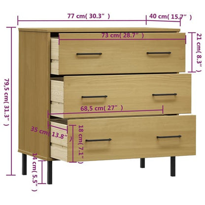 Byron Solid Pine Wood Chest Of 3 Drawers In Brown