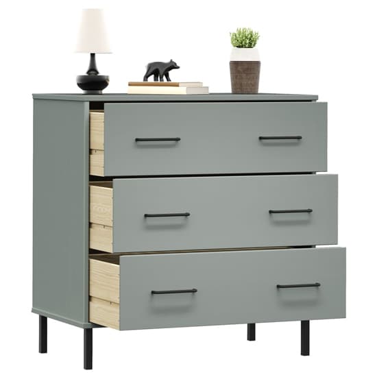 Byron Solid Pine Wood Chest Of 3 Drawers In Grey