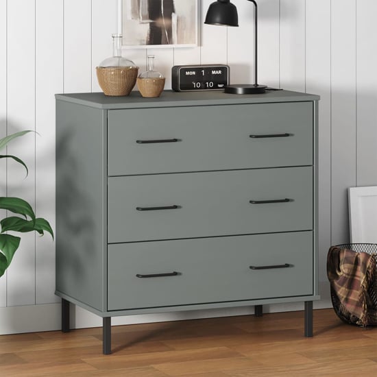 Byron Solid Pine Wood Chest Of 3 Drawers In Grey