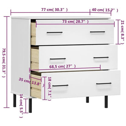 Byron Solid Pine Wood Chest Of 3 Drawers In White