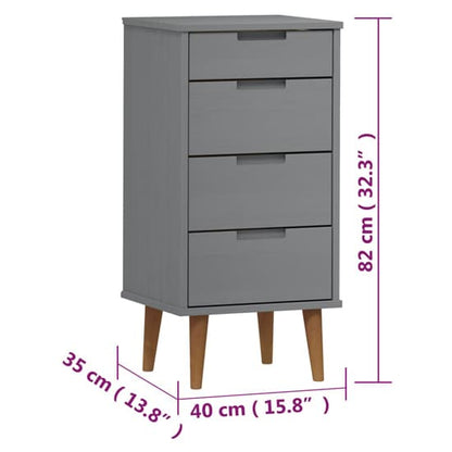 Byron Solid Pine Wood Chest Of 4 Drawers In Grey