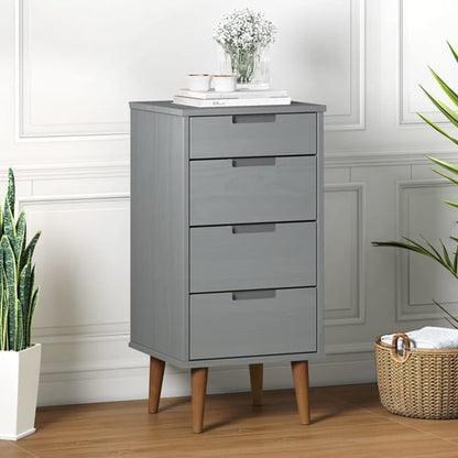 Byron Solid Pine Wood Chest Of 4 Drawers In Grey