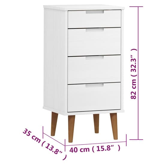 Byron Solid Pine Wood Chest Of 4 Drawers In White