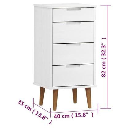 Byron Solid Pine Wood Chest Of 4 Drawers In White