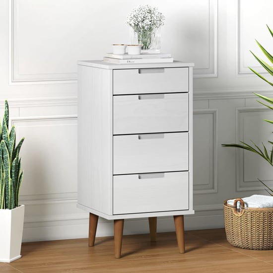 Byron Solid Pine Wood Chest Of 4 Drawers In White