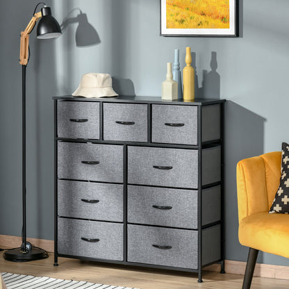 HOMCOM Drawers Storage Chest Dresser Organizer Unit , Easy Pull Fabric Bins, for Bedroom, Hallway, Entryway, Black & Grey