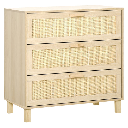 HOMCOM attan Bedroom Chest of Drawers, 3 Drawers Storage Unit, Boho Dresser for Living Room, Hallway, Natural