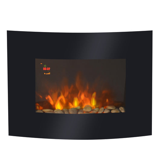 HOMCOM ed Wall Mounted Fireplace Curved Glass Electric Fire Place Fire Place 7 Colour Side Lights Slimline, 900/1800W, 65cm x 52cm