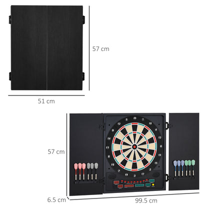 HOMCOM lectronic Dartboard Set, 27 Games Modes and 202 Variations, LED & 12 Soft Tip Darts and Cabinet to Storage, Ready-to-Play Multi-Game Option Darts Machine