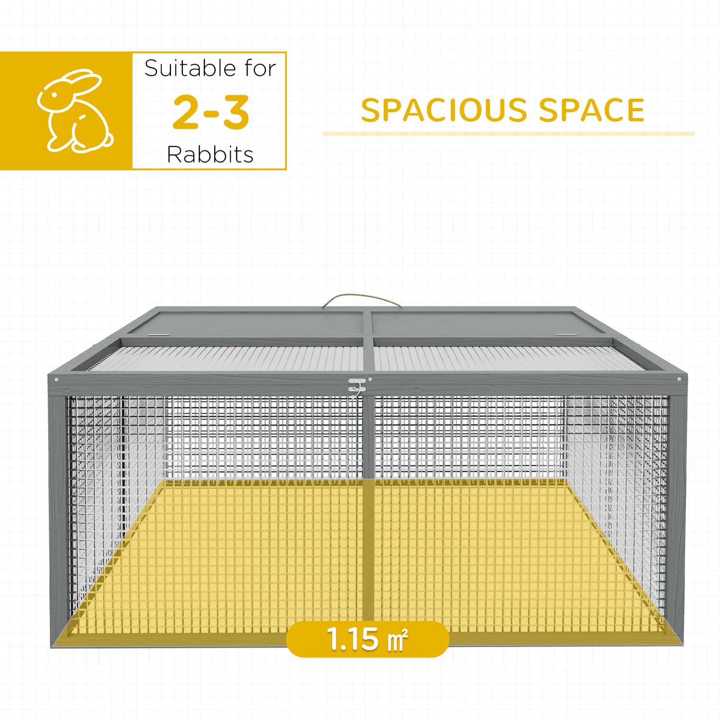 PawHut Wooden Folding Rabbit Hutch, for 2-3 Rabbits - Grey