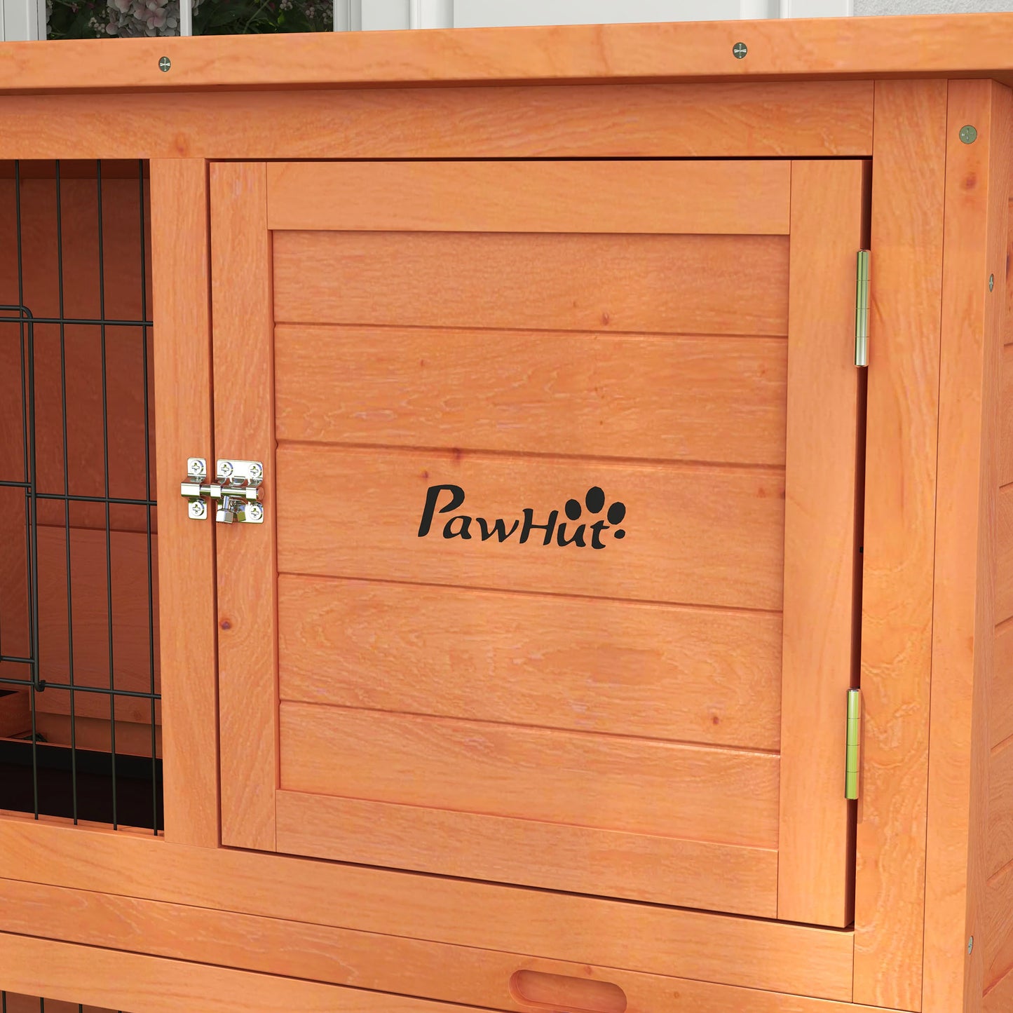 PawHut Two-Tier Antiseptic Wood Rabbit Hutch, 102cm Guinea Pig Hutch with Run - Orange