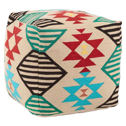 FURCO Hand-Woven Multicolor Tapestry Pouffe for Living Room Comfort