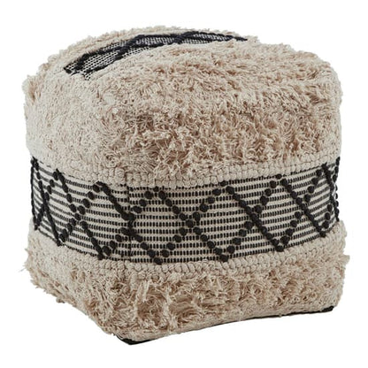 FURCO Hand-Woven White Cotton Geometric Pouffe for Living Room Comfort