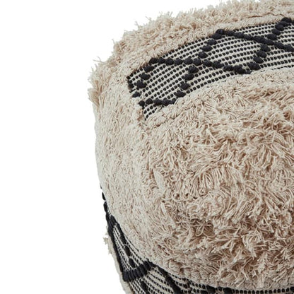 FURCO Hand-Woven White Cotton Geometric Pouffe for Living Room Comfort