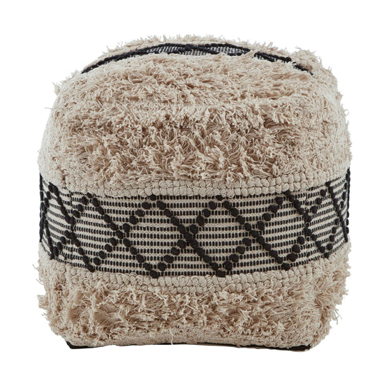 FURCO Hand-Woven White Cotton Geometric Pouffe for Living Room Comfort