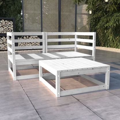 FURCO Cain 3-Piece White Solid Pinewood Garden Lounge Set with Corner Sofas and Table