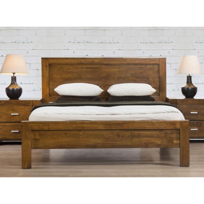 Dunstable Double Bed Solid Rubberwood Rustic Oak - Nestium